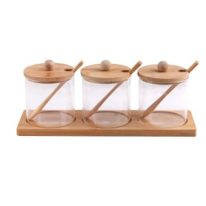 PORTA CONDIMENTO DE VIDRO E BAMBU