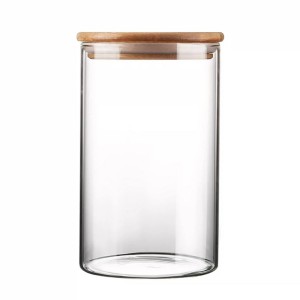 POTE DE VIDRO COM TAMPA DE BAMBU 750ML