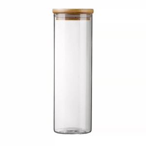 POTE DE VIDRO COM TAMPA DE BAMBU 350ML