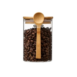 POTE DE VIDRO COM COLHER DE BAMBU 1000ML