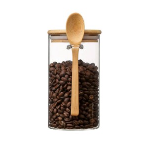 POTE DE VIDRO COM COLHER DE BAMBU 350ML