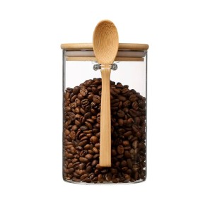 POTE DE VIDRO COM COLHER DE BAMBU 250ML