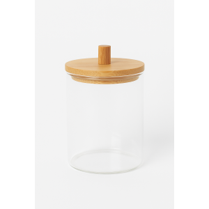 PORTA COTONETE DE ACRILICO TAMPA DE BAMBU