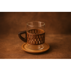 JOGO DE XICARA DE VIDRO COM PIRES DE MADEIRA