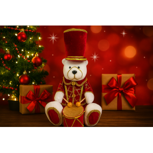 URSO NATALINO SENTADO TAMBOR VERMELHO 36CM