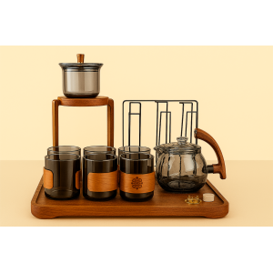 JOGO DE CHA DE VIDRO E MADEIRA 10PCS