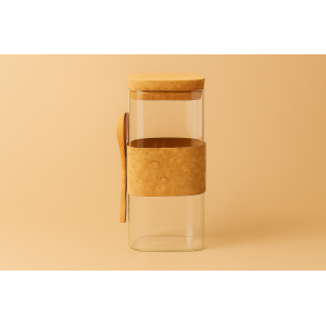 POTE DE VIDRO COM TAMPA DE MADEIRA 1500ML 10X18CM