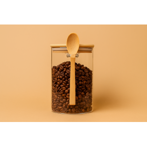 POTE DE VIDRO COM COLHER DE BAMBU 250ML