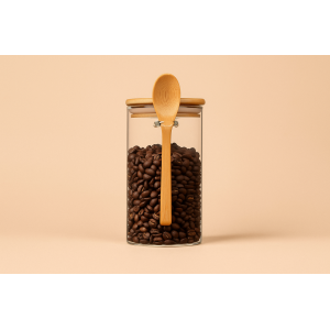 POTE DE VIDRO COM COLHER DE BAMBU 350ML