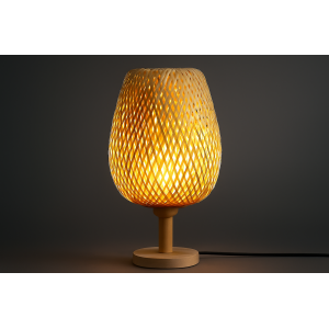 ABAJUR DE MESA LINHO BASE DE MADEIRA 28CM BIVOLT