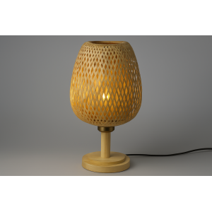 ABAJUR DE MESA LINHO BASE DE MADEIRA BIVOLT 22CM