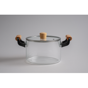 CAÇAROLA DE VIDRO COM TAMPA ALÇA DE MADEIRA 3500ML