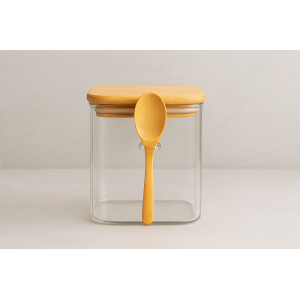 POTE DE VIDRO COM COLHER DE BAMBU 800ML