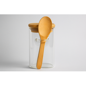 POTE DE VIDRO COM COLHER DE BAMBU 250ML