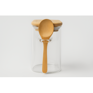 POTE DE VIDRO COM COLHER DE BAMBU 350ML