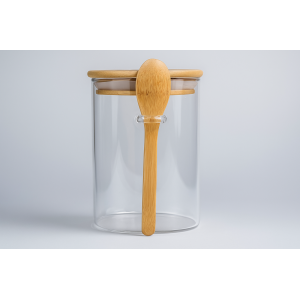 POTE DE VIDRO COM COLHER DE BAMBU 1000ML