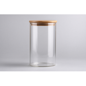 POTE DE VIDRO COM TAMPA DE BAMBU 750ML