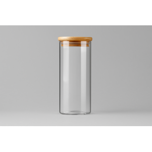 POTE DE VIDRO COM TAMPA DE BAMBU 300ML
