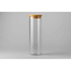 POTE DE VIDRO COM TAMPA DE BAMBU 350ML