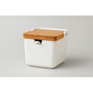 AÇUCAREIRO DE PORCELANA COM TAMPA DE BAMBU