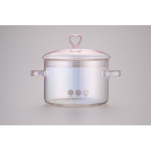 CAÇAROLA DE VIDRO ROSA CORAÇÃO 1500ML