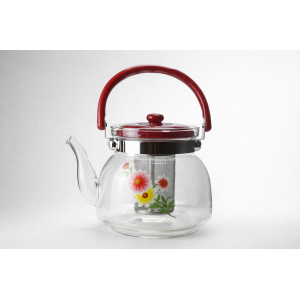 CHALEIRA DE VIDRO COM INFUSOR DE INOX 1400ML