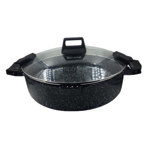 PANELA DE ALUMÍNIO COM TAMPA DE VIDRO GRANITO 32CM