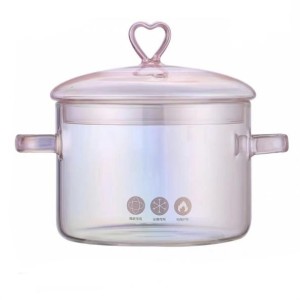 CAÇAROLA DE VIDRO ROSA CORAÇÃO 1500ML HM6536