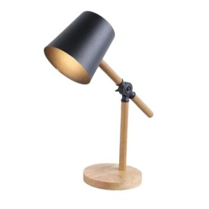 LUMINARIA DE MESA RETRATIL COM BASE DE MADEIR